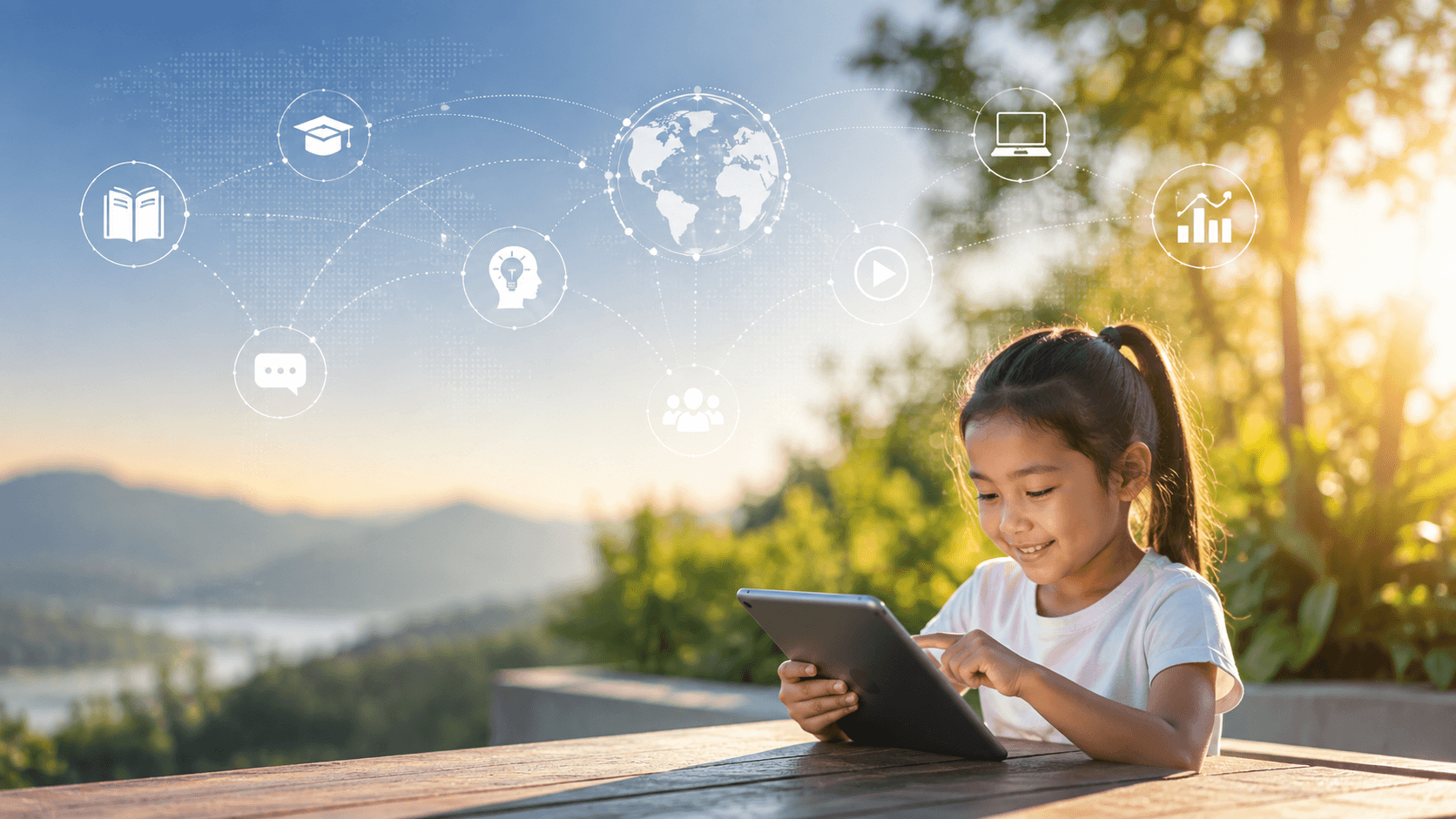 A child learning on a tablet